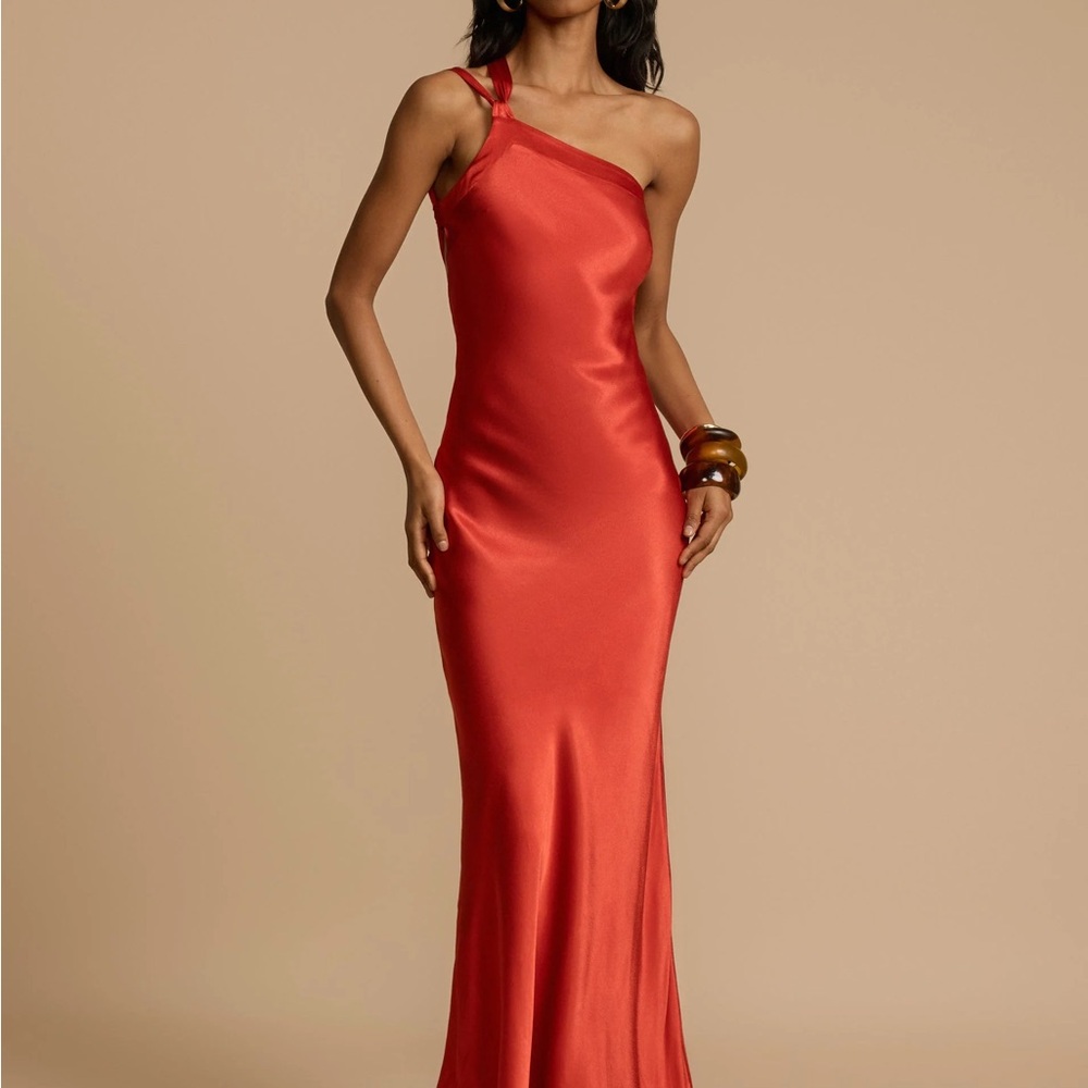 Chic One-Shoulder Coral Maxi Dress